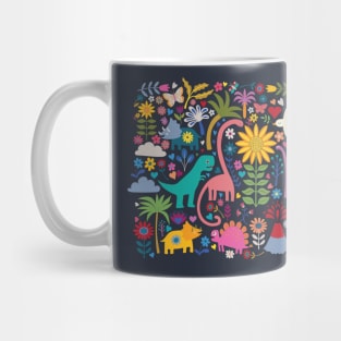 Peace, love and dinosaurs - happy fun floral by Cecca Designs Mug